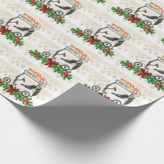 Golf Merry Kerstmis met Golf Cart op Green Wr Cadeaupapier (Hoek)