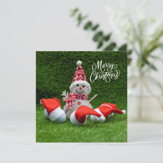 Golf Merry Kerstmis met golfbal en Snowman Kaart (Staand voorkant)
