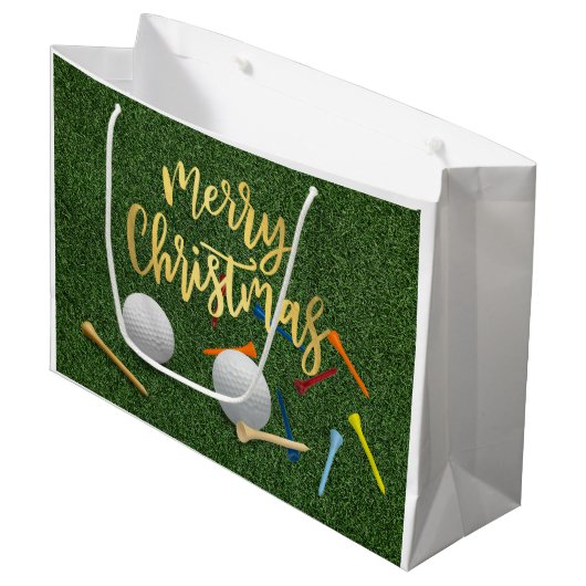 Golf Merry Kerstmis met golfbal en t-shirt Groot Cadeauzakje (Voorkant Gekanteld)