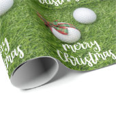 Golf Merry Kerstmis met golfbal op groen Cadeaupapier (Rol Hoek)