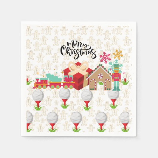 Golf Merry Kerstmis met golfcadeau in een rode doo Servet (Voorkant)