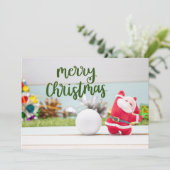 Golf Merry Kerstmis met Golfer met Santa Claus Ho Feestdagenkaart (Staand voorkant)