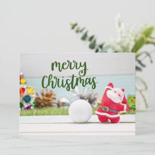 Golf Merry Kerstmis met Golfer met Santa Claus Ho Feestdagenkaart (Staand voorkant)