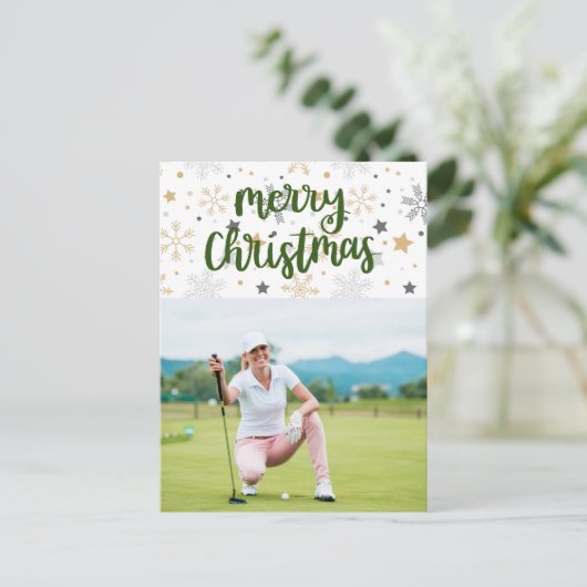 Golf Merry Kerstmis met je eigen foto Holiday C Feestdagenkaart (Staand voorkant)