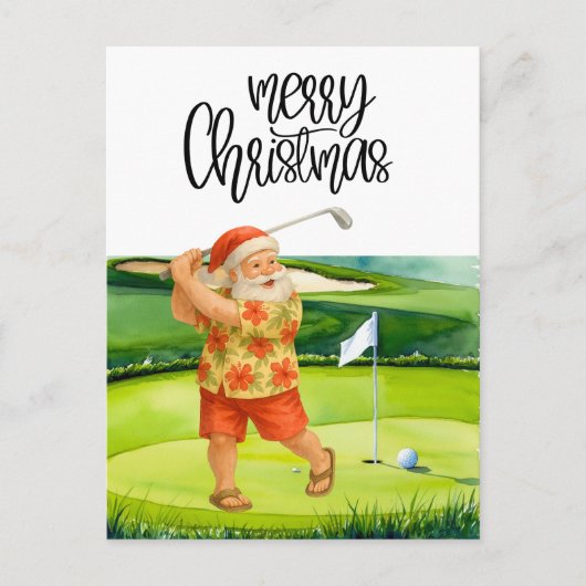 Golf Merry Kerstmis met kerstman Briefkaart (Voorkant)