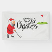 Golf Merry Kerstmis met kerstman en vlag Spandoek (Horizontaal)