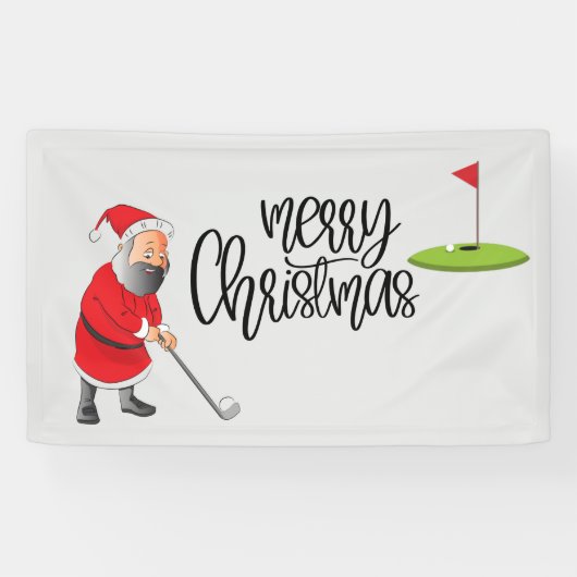 Golf Merry Kerstmis met kerstman en vlag  Spandoek (Horizontaal)
