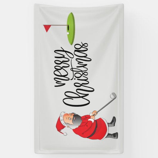 Golf Merry Kerstmis met kerstman en vlag Spandoek (Verticaal)