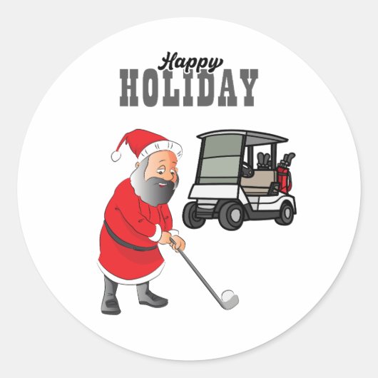 Golf Merry Kerstmis met kerstman Ronde Sticker (Voorkant)