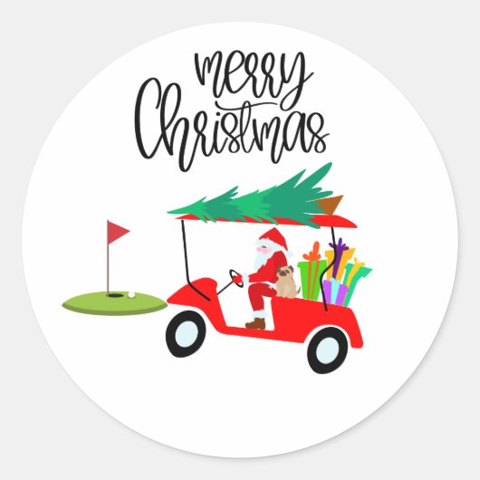 Golf Merry Kerstmis met kerstman Ronde Sticker (Voorkant)