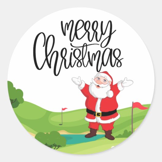 Golf Merry Kerstmis met kerstman Ronde Sticker (Voorkant)
