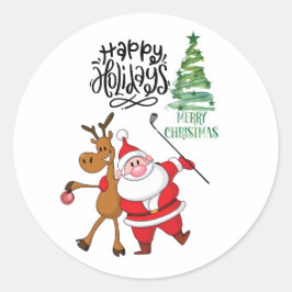 Golf Merry Kerstmis met kerstman Ronde Sticker