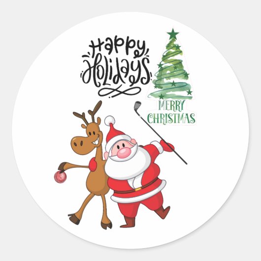 Golf Merry Kerstmis met kerstman Ronde Sticker (Voorkant)
