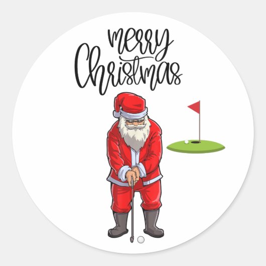Golf Merry Kerstmis met kerstman Ronde Sticker (Voorkant)