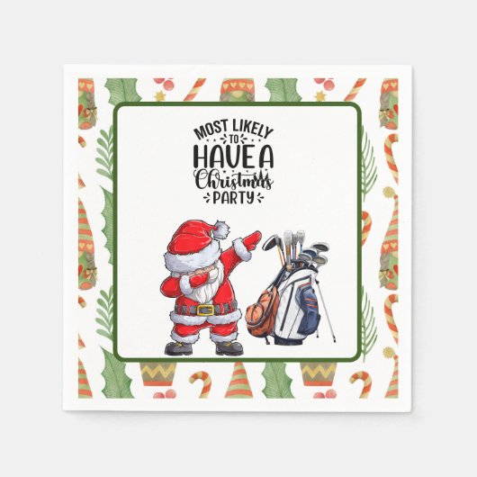Golf Merry Kerstmis met kerstman Servet (Voorkant)