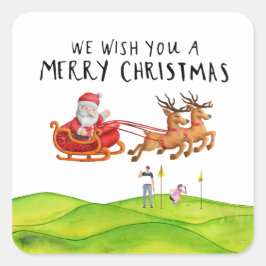 Golf Merry Kerstmis met kerstman Vierkante Sticker