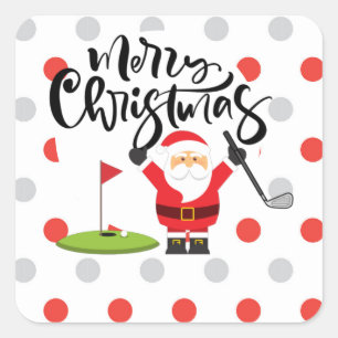 Golf Merry Kerstmis met kerstman Vierkante Sticker