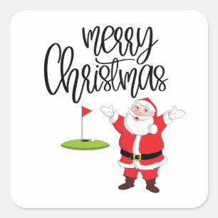 Golf Merry Kerstmis met kerstman Vierkante Sticker