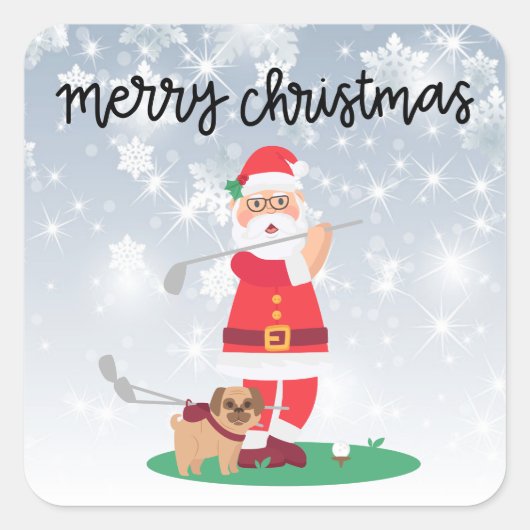 Golf Merry Kerstmis met kerstmangolfer Vierkante Sticker (Voorkant)