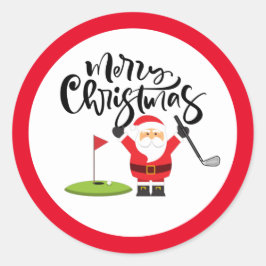 Golf Merry Kerstmis met Santa Claus golfing Ronde Sticker