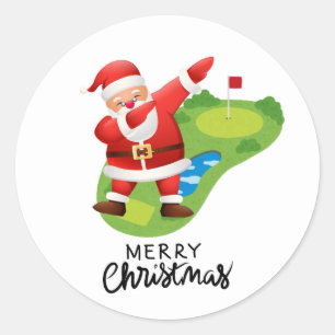 Golf Merry Kerstmis met Santa Claus golfing Ronde Sticker