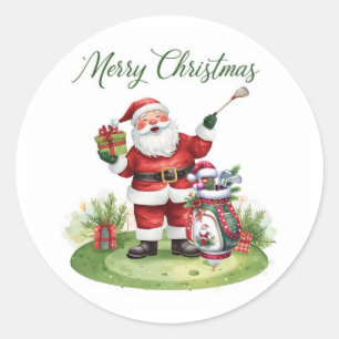 Golf Merry Kerstmis met Santa Claus golfing Ronde Sticker