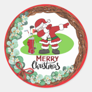 Golf Merry Kerstmis met Santa Claus golfing Ronde Sticker