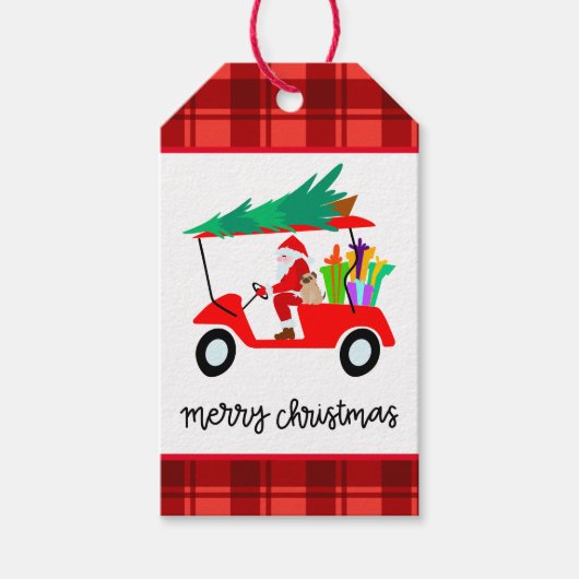 Golf Merry Kerstmis met Santa-golfkar Cadeaulabel (Voorkant)