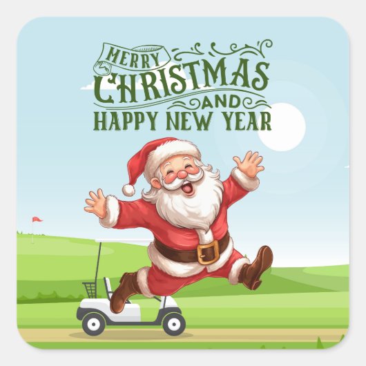 Golf Merry Kerstmis met Santa-golfkar Vierkante Sticker (Voorkant)