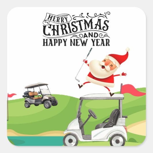 Golf Merry Kerstmis met Santa-golfkar Vierkante Sticker (Voorkant)