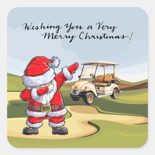 Golf Merry Kerstmis met Santa-golfkar Vierkante Sticker (Voorkant)