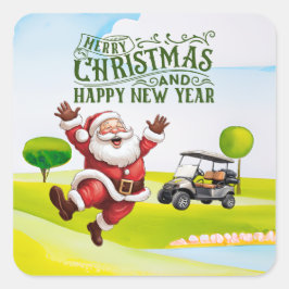 Golf Merry Kerstmis met Santa-golfkar Vierkante Sticker