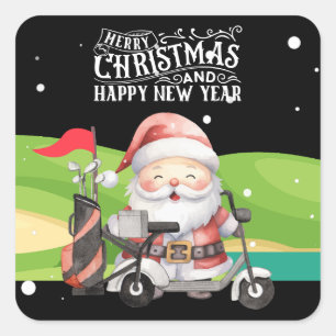Golf Merry Kerstmis met Santa-golfkar Vierkante Sticker