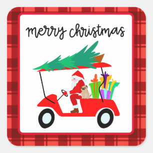 Golf Merry Kerstmis met Santa-golfkar Vierkante Sticker