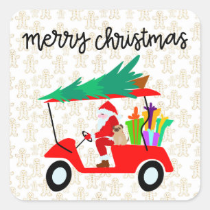 Golf Merry Kerstmis met Santa-golfkar Vierkante Sticker