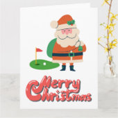 Golf Merry Kerstmis met Santa op golfbaan Kaart (Gele Bloem)