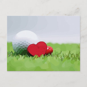 Golf met hart op groen gras Briefkaart