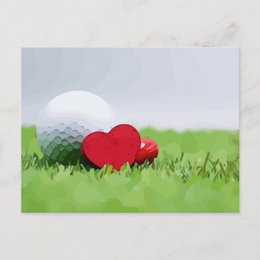 Golf met hart op groen gras Briefkaart (Voorkant)