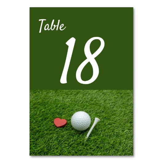 Golf met liefde op groen gras tafel nummer kaart (Voorkant)