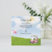 Golf met naam voor golfer met golfkar bij vlag kaart (Staand voorkant)