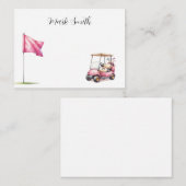 Golf met naam voor golfer met golfkar onder vlag notitiekaartje (Voorkant / Achterkant)