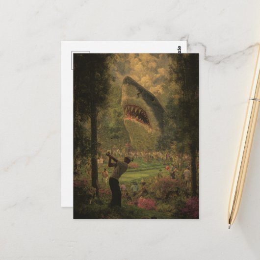 Golf met surrealistische haai briefkaart (Voorkant / Achterkant in situ)