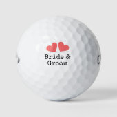 Golf met twee rode hart bruid & bruidegom bruiloft golfballen (Voorkant)