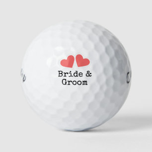 Golf met twee rode hart bruid & bruidegom bruiloft golfballen