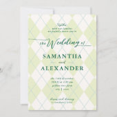 Golf Modern Argyle Elegante bruiloft Monogram Cres Kaart (Voorkant)