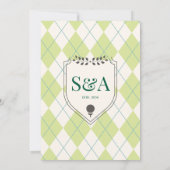 Golf Modern Argyle Elegante bruiloft Monogram Cres Kaart (Achterkant)
