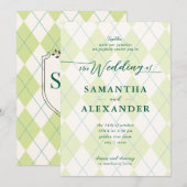 Golf Modern Argyle Elegante bruiloft Monogram Cres Kaart (Voorkant / Achterkant)