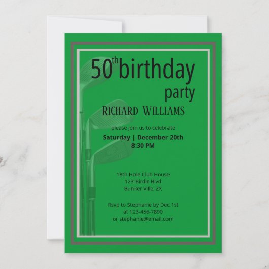 Golf Modern Corporate Green Black 50e verjaardag Kaart (Voorkant)