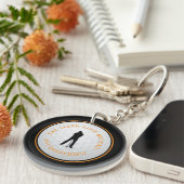 Golf Modern Golfer Classic Monogram Zwart Oranje Sleutelhanger (Voorkant Rechts)