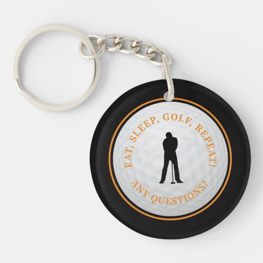 Golf Modern Golfer Classic Monogram Zwart Oranje Sleutelhanger (Voorkant)
